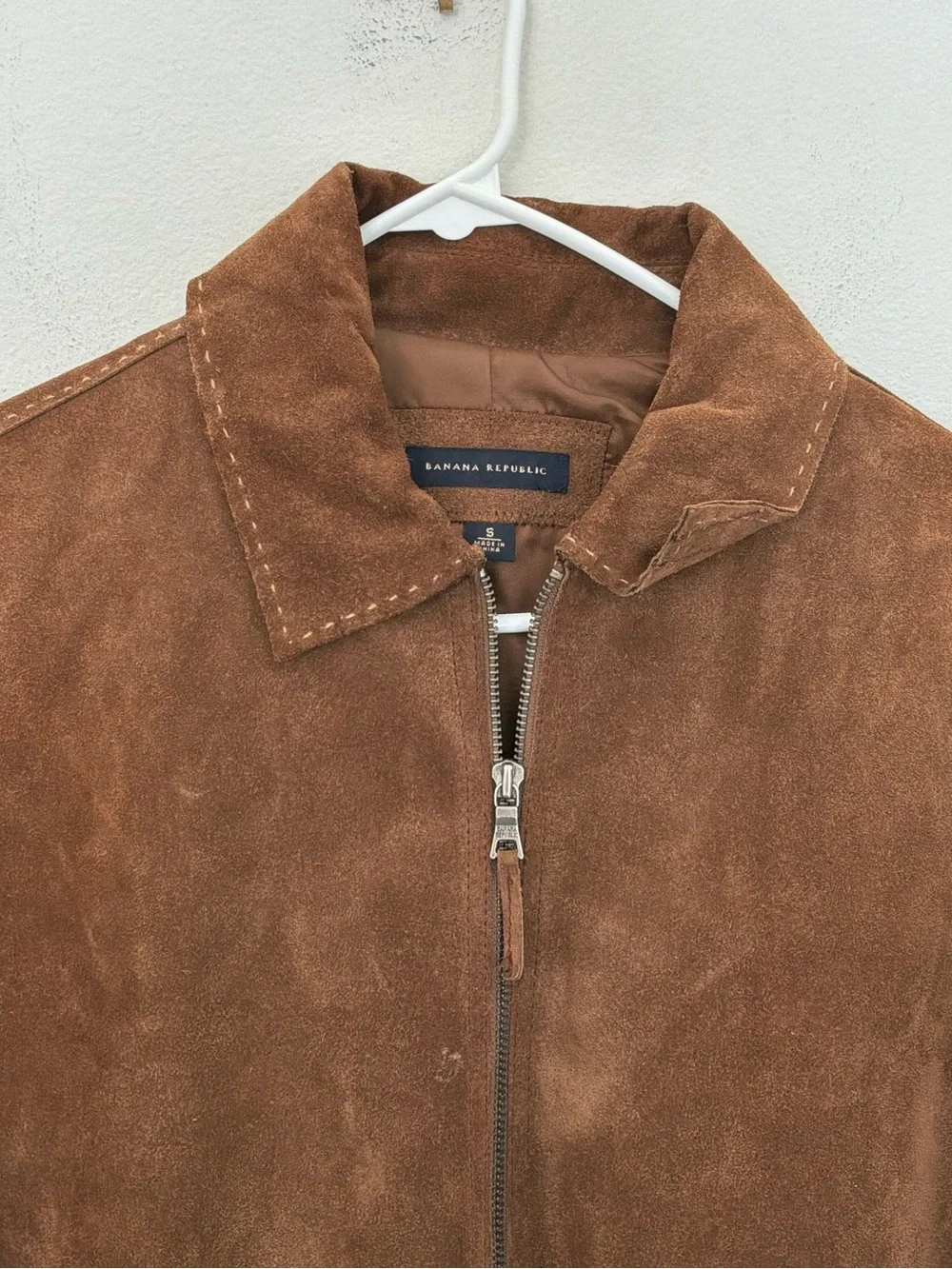Banana Republic Genuine Suede Leather Brown Zip Jacket Size Small Y2K
